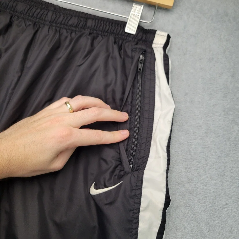 Nike Track Pants Womens Medium Black White Side Stripe Mesh Lined Nylon 90s